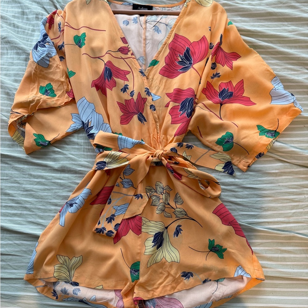 Aakaa Floral Orange Romper